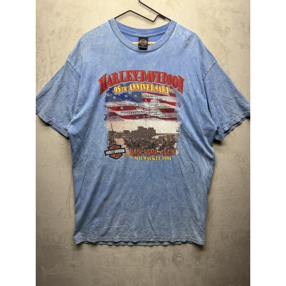 Vintage Harley Davidson Shirt XL 90s 95th Anniversary Acid Wash Holoubek Hals WI